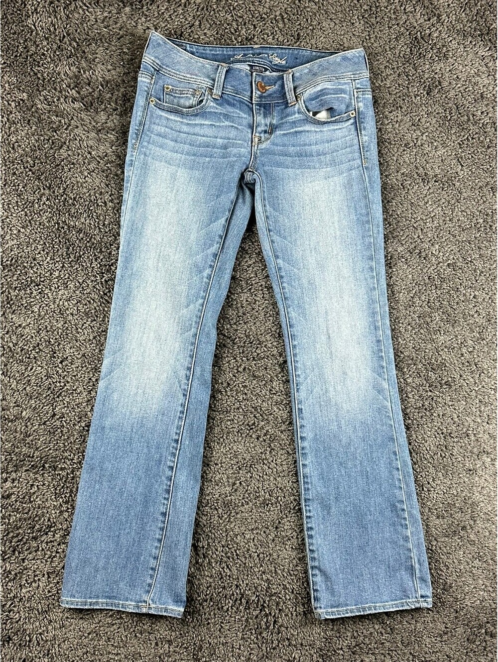 American Eagle Slim Bootcut Jeans Womens 2 Short Blue Medium Wash Stretch Denim
